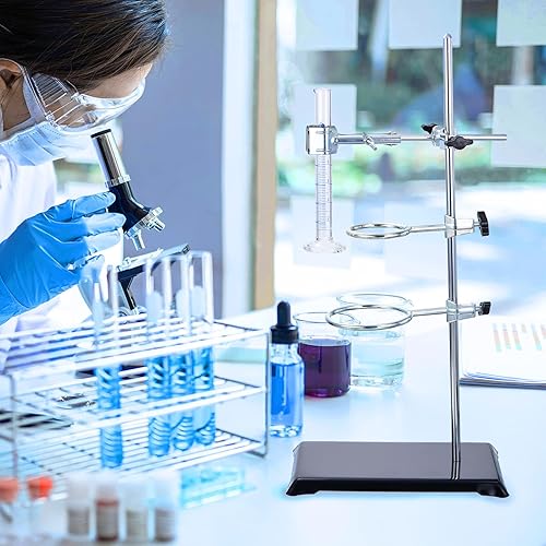 Miniatura 7 de PATIKIL Juego de soporte de laboratorio, soporte de laboratorio de 20 pulgadas, 1 juego de soporte con 1 abrazadera para frasco y 2 anillos