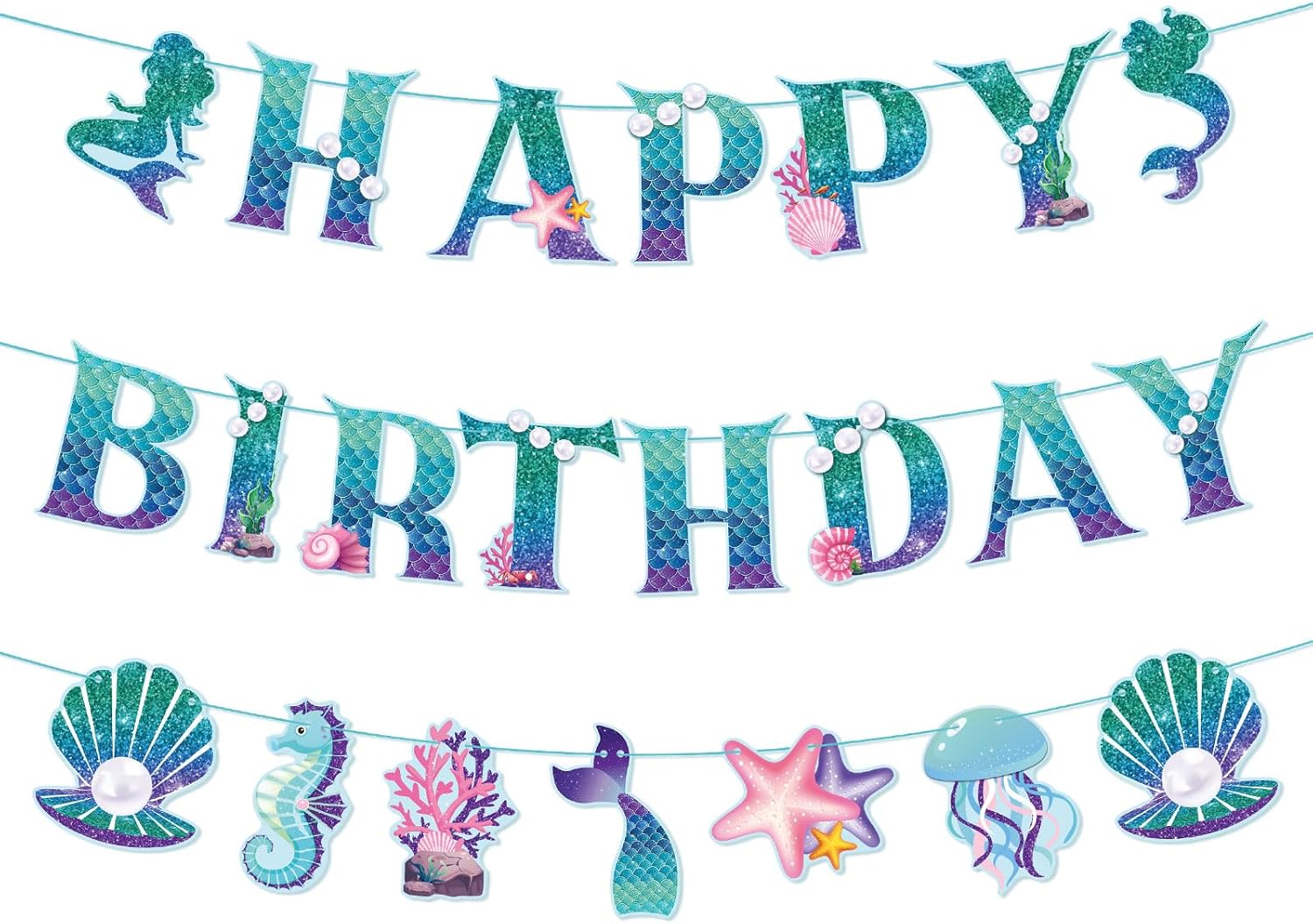 JUYRLE Mermaid Birthday Banner Under the Sea Decorations