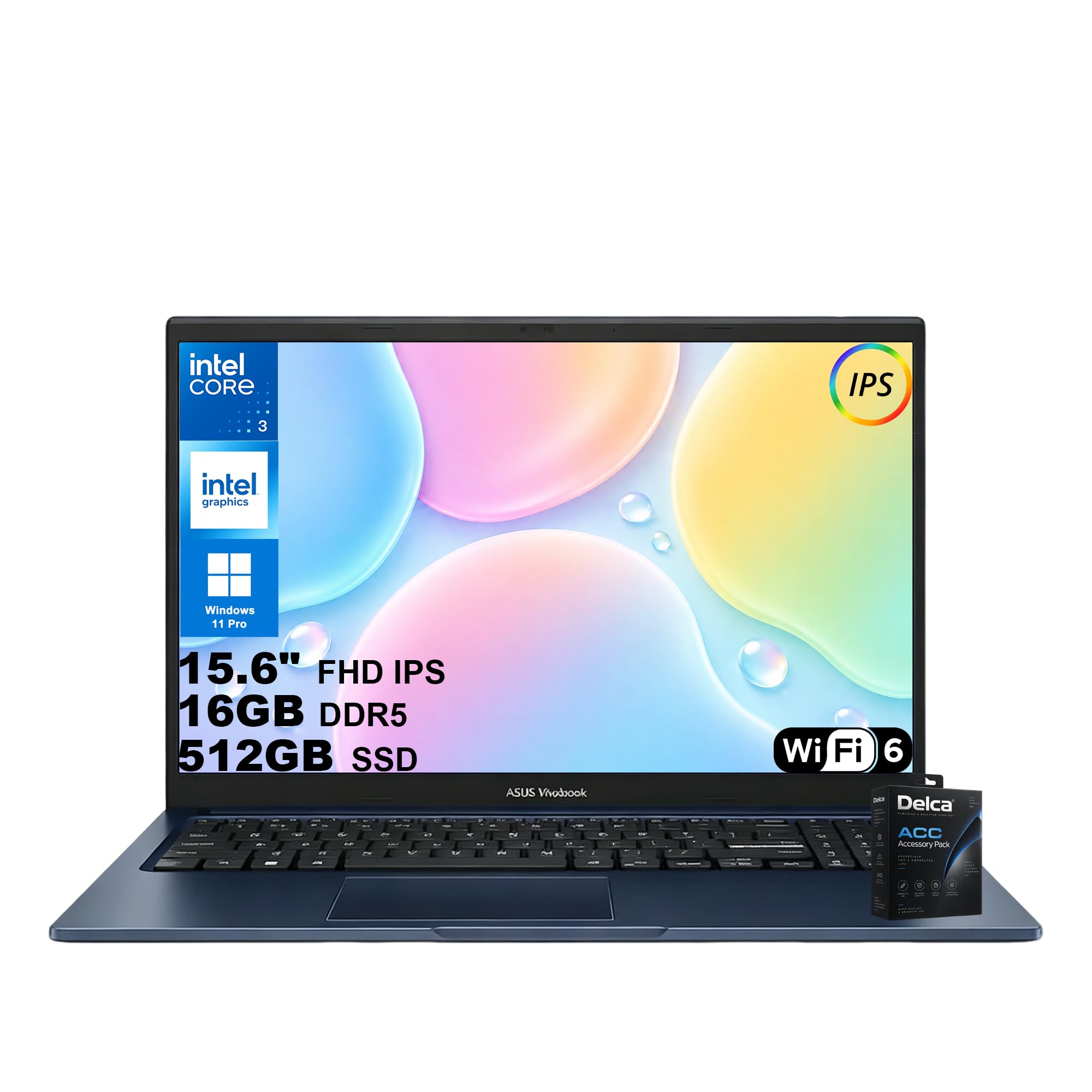 Vivobook 15 AI Business Laptop | 15.6" FHD IPS Anti-Glare| Intel 6-core Core 3 100U (4.7 GHz, >i5-1235U) | 16GB DDR5 512GB SSD | HD Camera USB-C Fast Charge Wi-Fi 6 | Win 11Pro w/DLCA Accessory