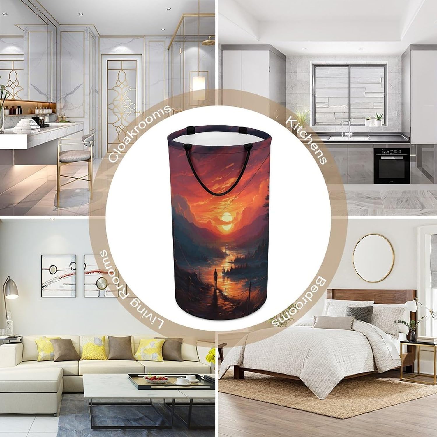 Sunset Art Laundry Hamper Freestanding Waterproof Clothes Hamper with Easy Carry Handles Large Collapsible Laundry Baskets Portable Dirty Clothes Basket