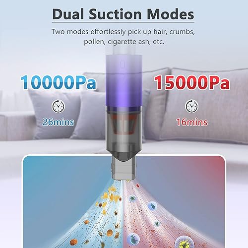 Miniatura 2 de Mini aspiradora, portátil, dos velocidades ajustables, carga USB, motor sin escobillas de 120 W, potente succión de 15 KPa, para el hogar, oficina,