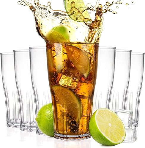 Paquete de 6 vasos de plástico apilables, vasos acrílicos de 23 onzas, vasos de plástico reutilizables totalmente transparentes para jugo de