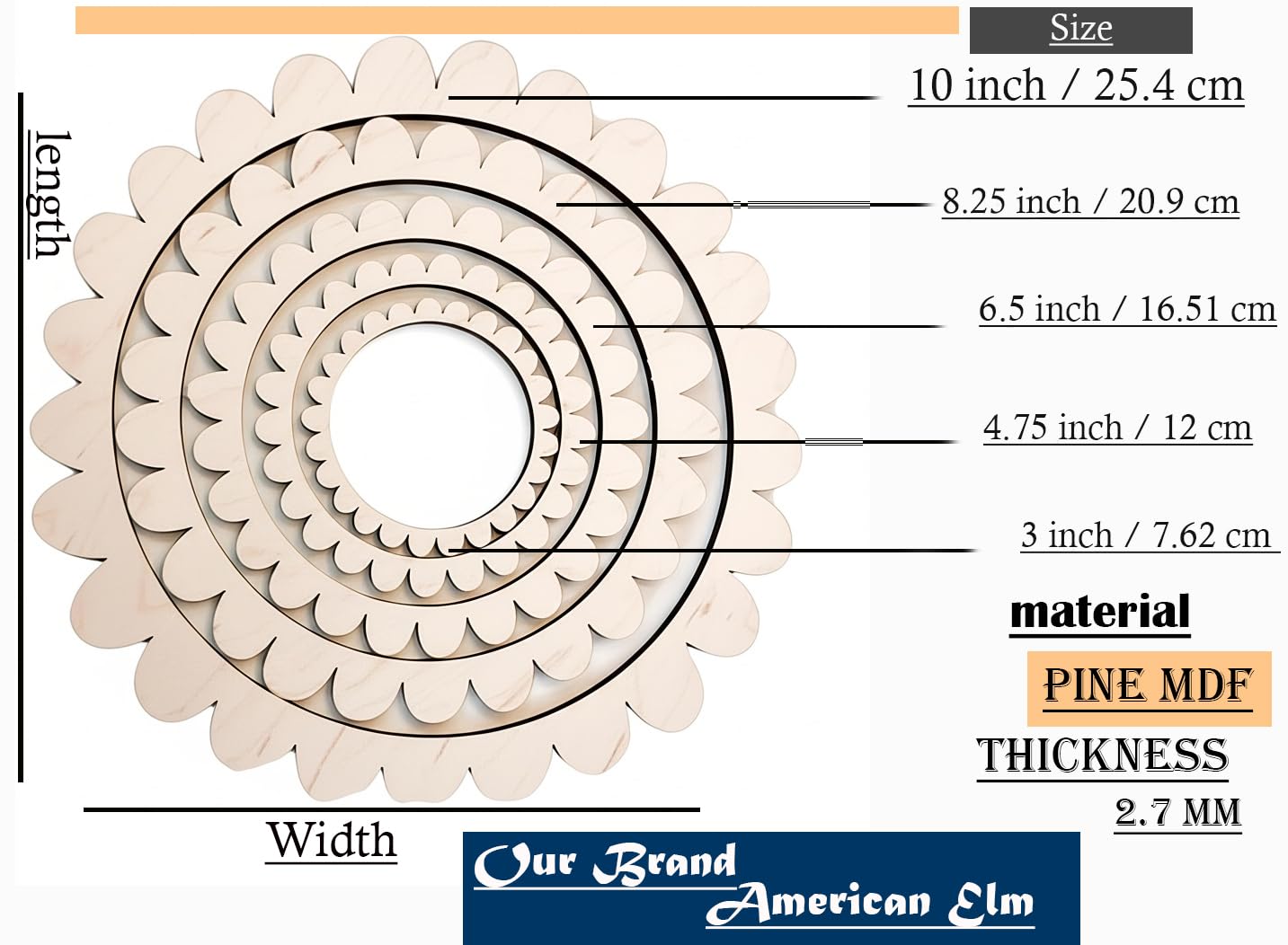 American Elm Scallop Circle Weaving Looms Set of 5 Wooden Hoops for Fiber Arts, Yarn Craft. 1