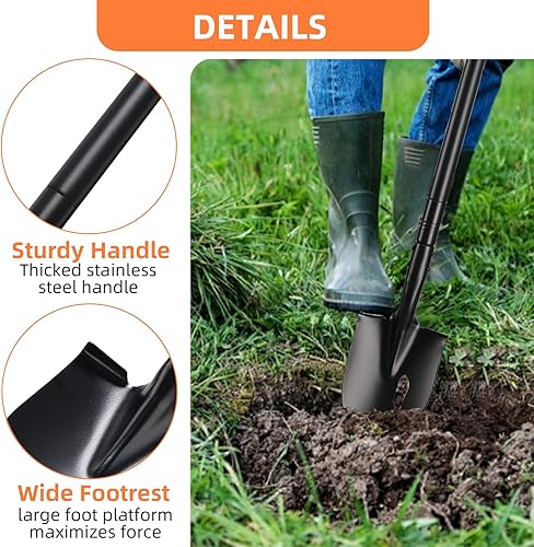 Miniatura 3 de Pala pequeña para excavar con mango de metal, pala de jardín resistente de 43.7 pulgadas, palas de trinchera, ideal para excavar, jardinería,