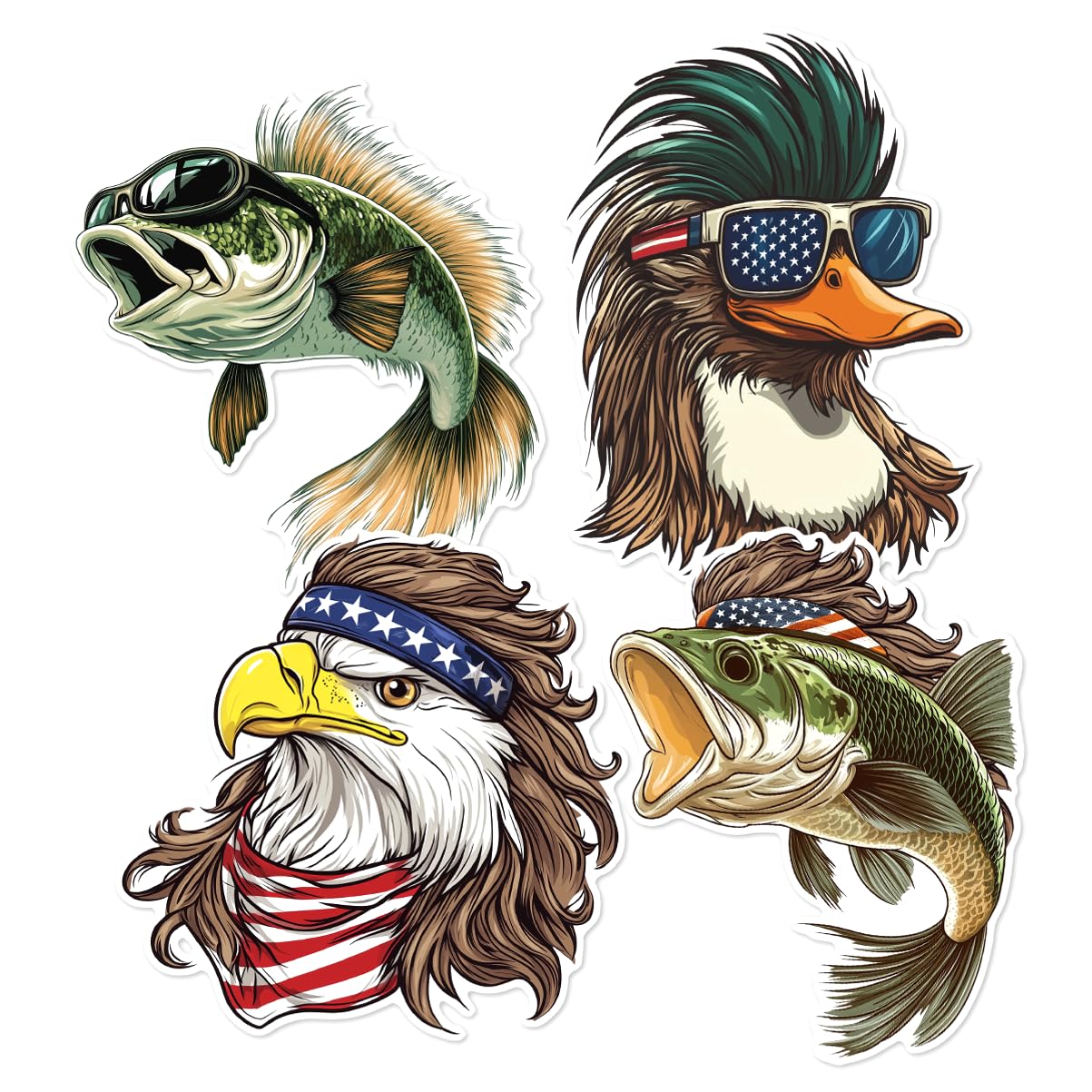 Pack 4 Pcs Fish Fishing Sticker for Laptops Cars Vehicles Trucks Tumblers Cups Car Window Funny Bumper Stickers Waterproof Removable Large Vinyl Decals Car Exterior Accessories