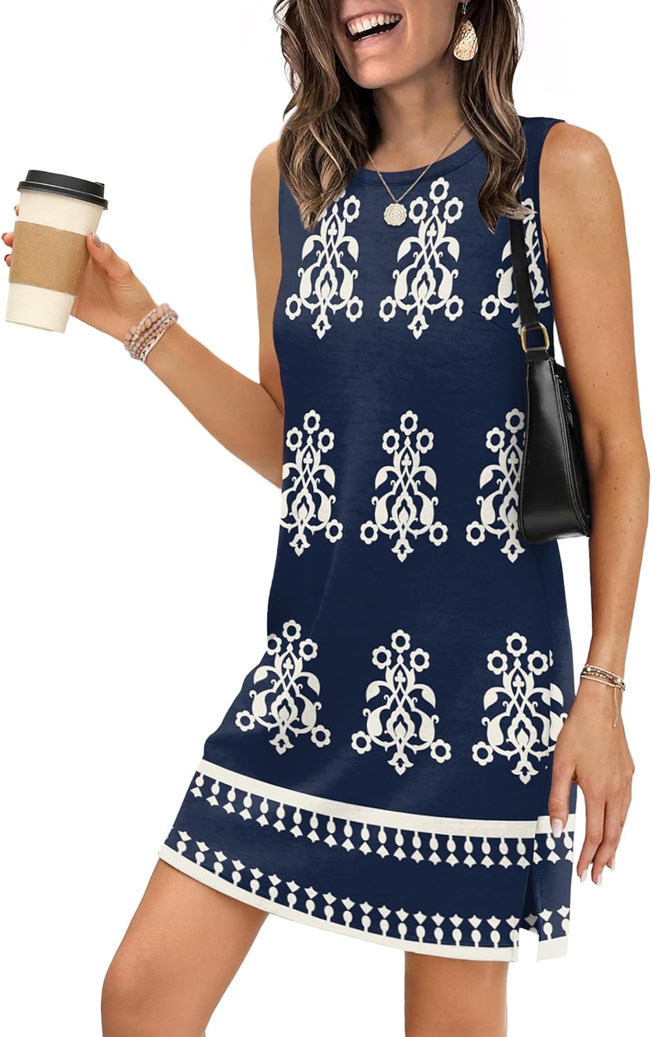 WIHOLL Casual Dresses for Women Crewneck Sleeveless Tank Dress Summer Spring Boho Vacation Clothes - Image 2