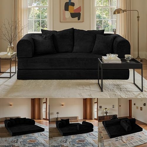 Miniatura 8 de Sofá cama convertible con almohada, 79 sofá cama tapizado de felpilla de gran tamaño, sin hueso, sofá plegable 4 en 1 con marco de forma fija, sofá