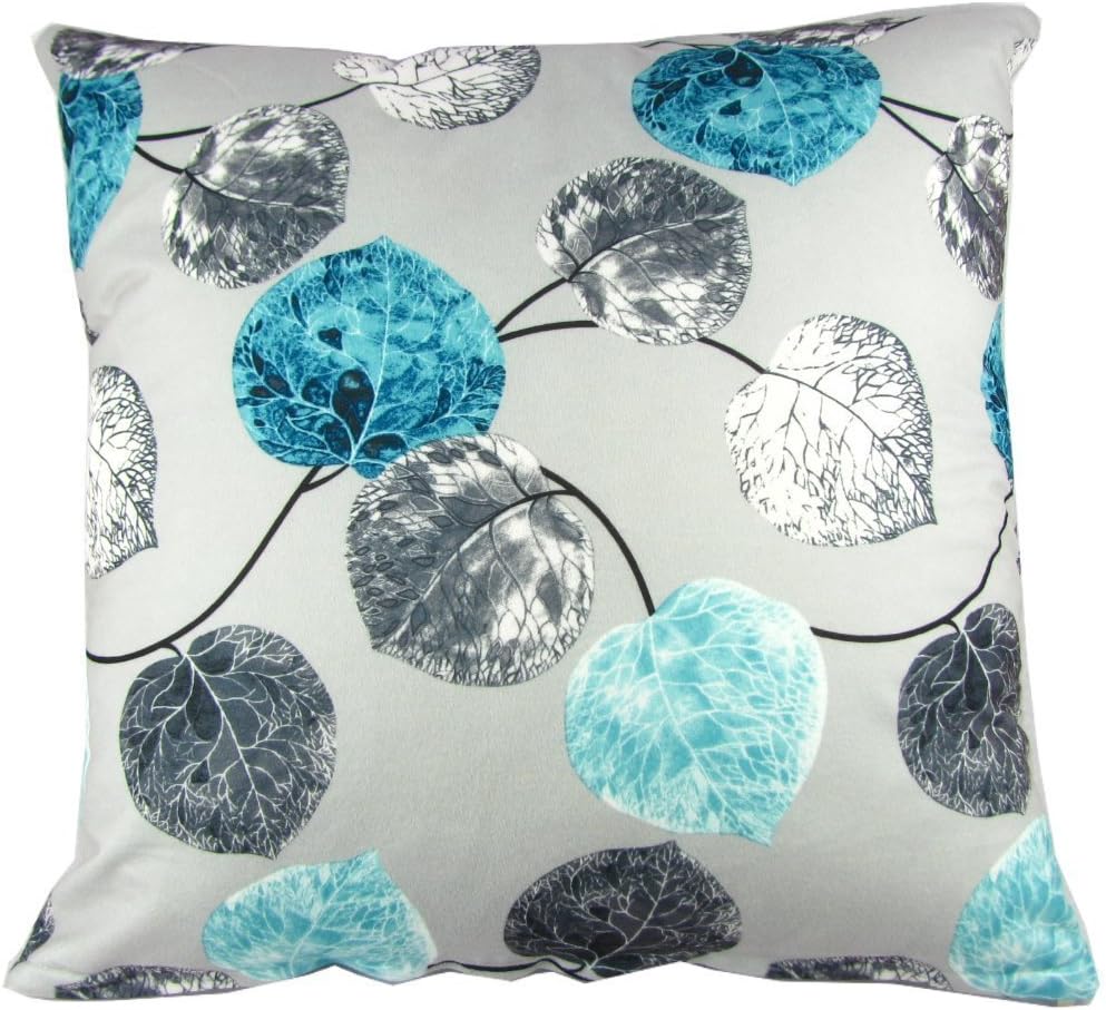 Cushion Case Pillow Cover Square 18x18Inch Cotton Polyester Blue Grey Leaves