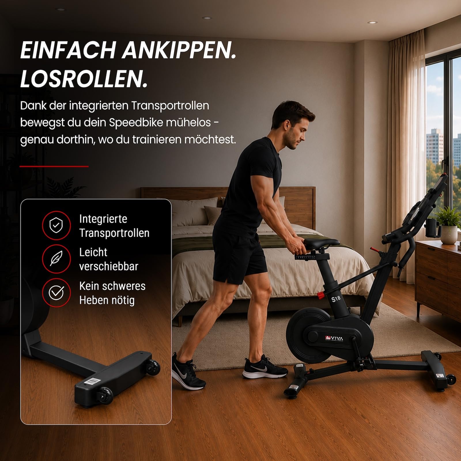 AsVIVA S18 Pro Speedbike – Indoor Cycle Heimtrainer mit 24 Gängen &18 kg Schwungmasse, leiser Riemenantrieb, Bluetooth Kinomap & Zwift, LCD Display