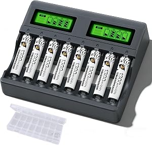 8 Pack Rechargeable AAA Batteries Lithium with Fast Charger,1.5v 1300whm Lithium Triple A Rechargeable Batteries with Battery Charger for Toys, Keyboards, Doorbell, Remote Controls