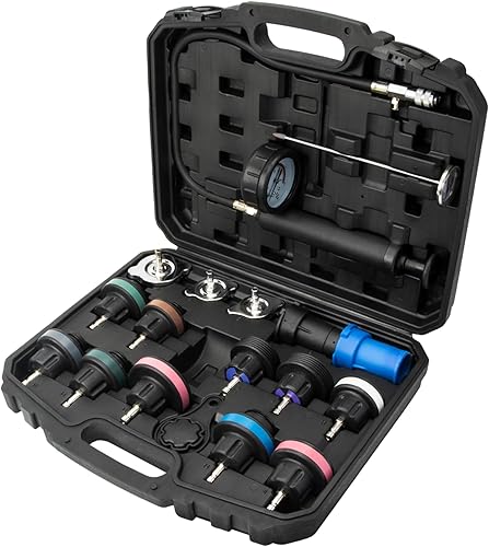 LLNDEI Kit de probador de presión de refrigeranteradiadorsistema de refrigeración con bomba de mano, adaptadores de radiador, universal para varios