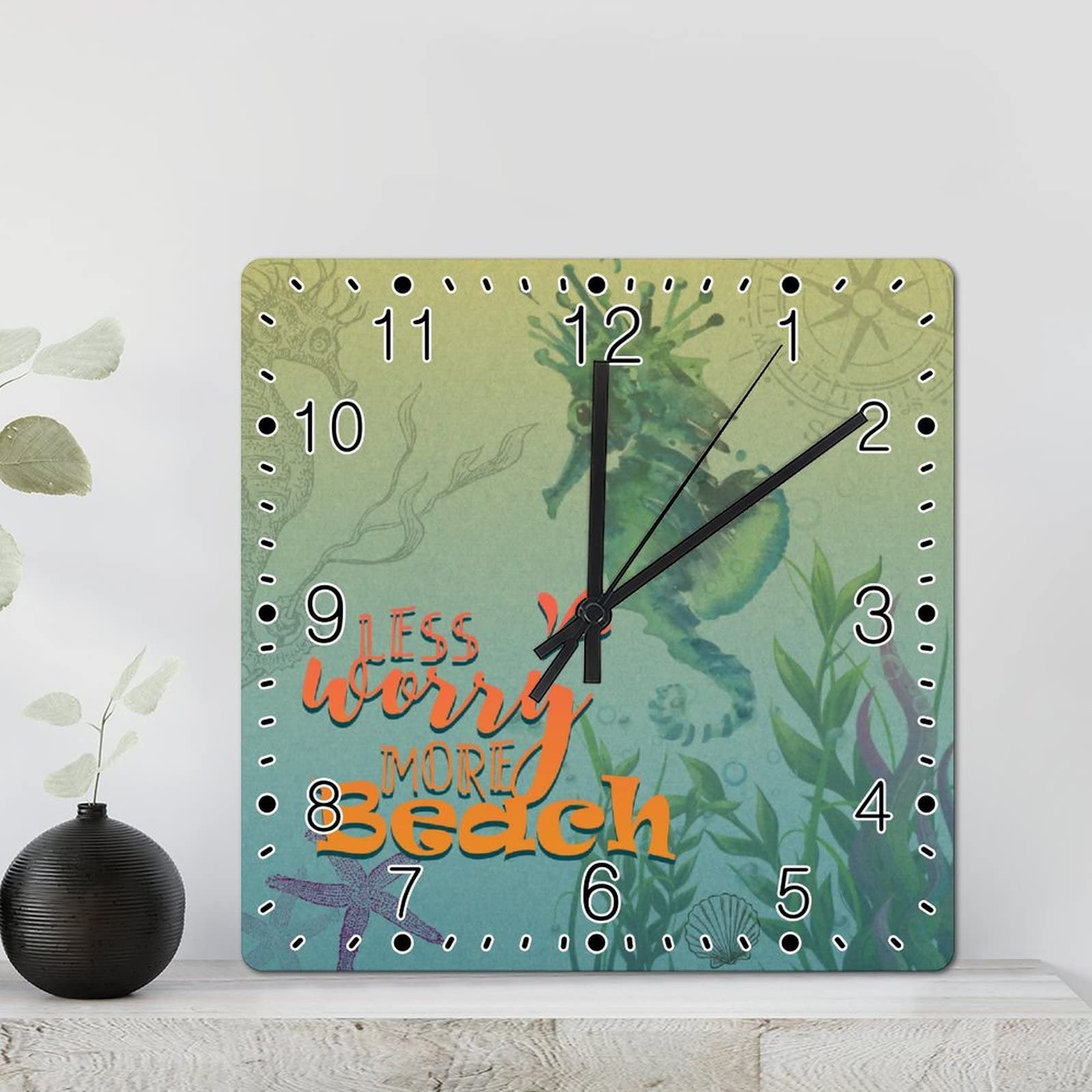 Horloge murale hippocampe silencieuse sans tic-tac à pile pour chambre