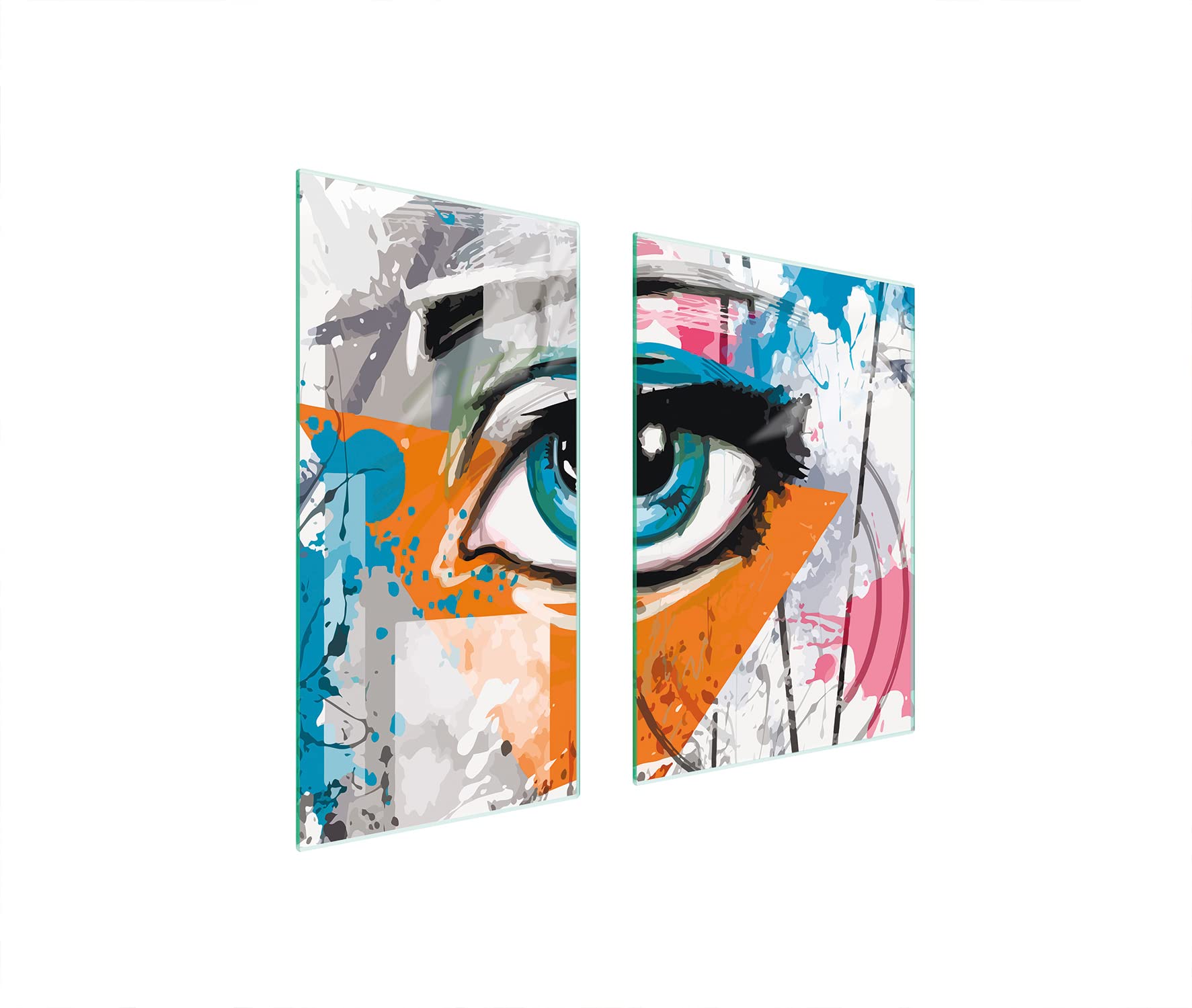 Herdabdeckplatten 2 Teilig 75x52 cm Ceranfeldabdeckung Küche Elektroherd Induktion Herdschutz Spritzschutz Glasplatte Schneidebrett, Auge Stück