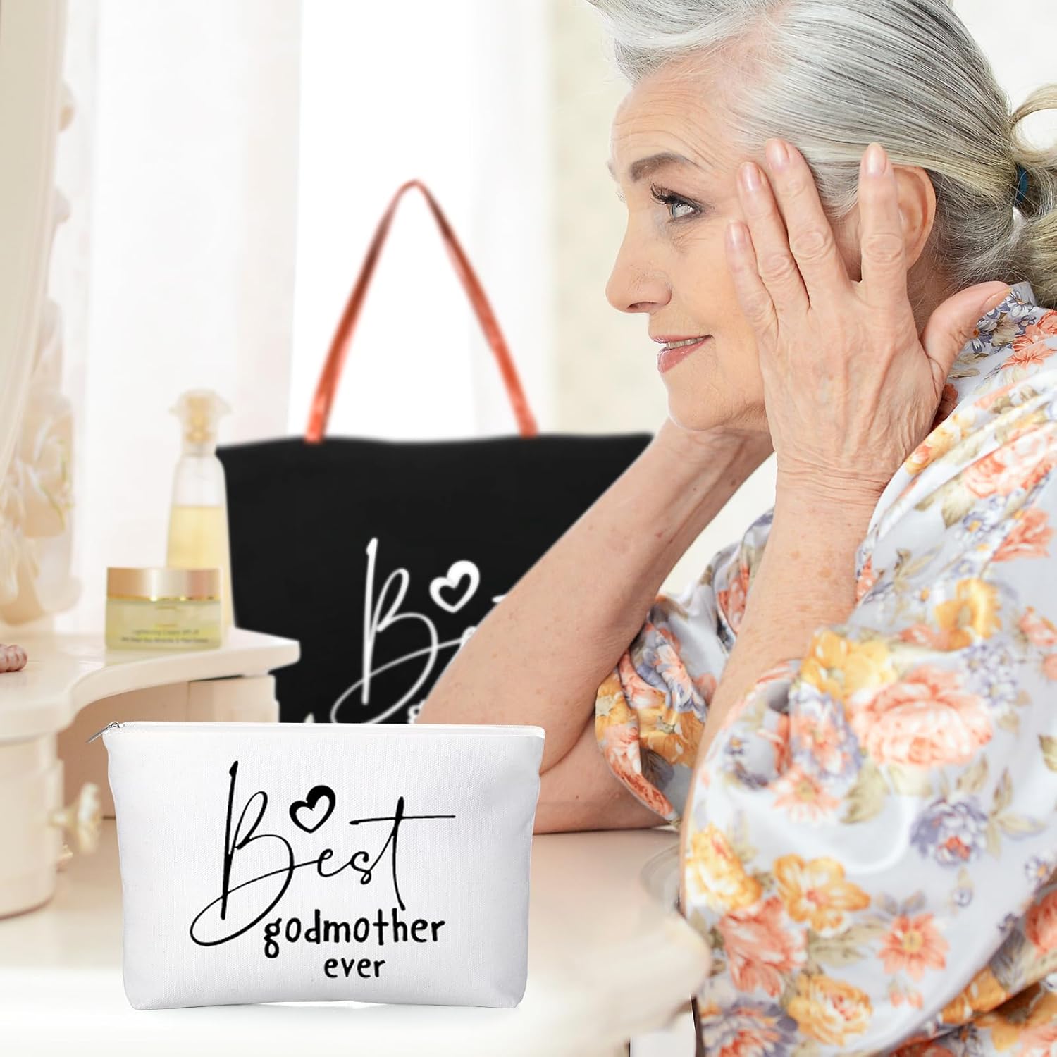 Sieral 2 Pcs Godmother Gifts Will You Be My Godmother from Godchild Tote Bag and Makeup Bag Appreciation Gifts for Women Mom Grandma Birthday Mother's Day Holiday Present - Image 7