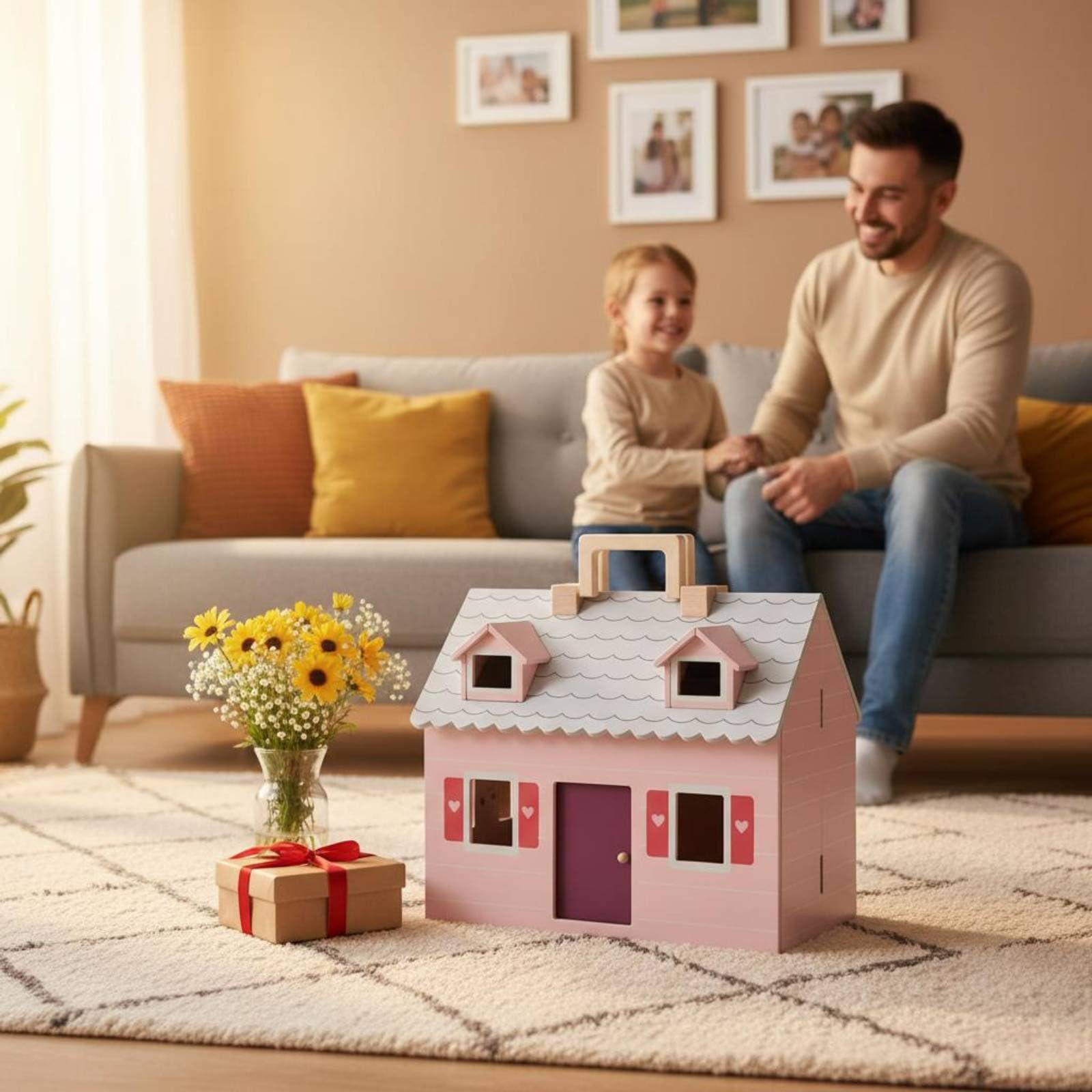 Casa Giocattolo Bambini Casa Bambola Mobili Personaggi Accessori Portatile Pieghevole Vernice a Maniglia Elastico per Porta Adatta a Viaggio Auto Nonni Festa Bambini