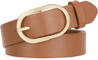 SANSTHS Women Faux Leather Chic Belts for Jeans Pants Fashion Ladies Belt Solid Color with Gold Curved Pin Buckle