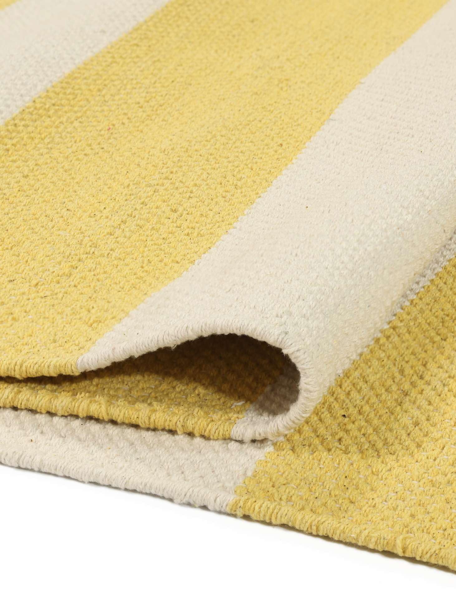 RugVista Cotton Stripe Alfombra, 80 x 300 cm, Amarillo | Kilim, Rectangular, Pelo corto, Limpieza en seco, Sala de estar, Dormitorio, Cocina, Pasillo
