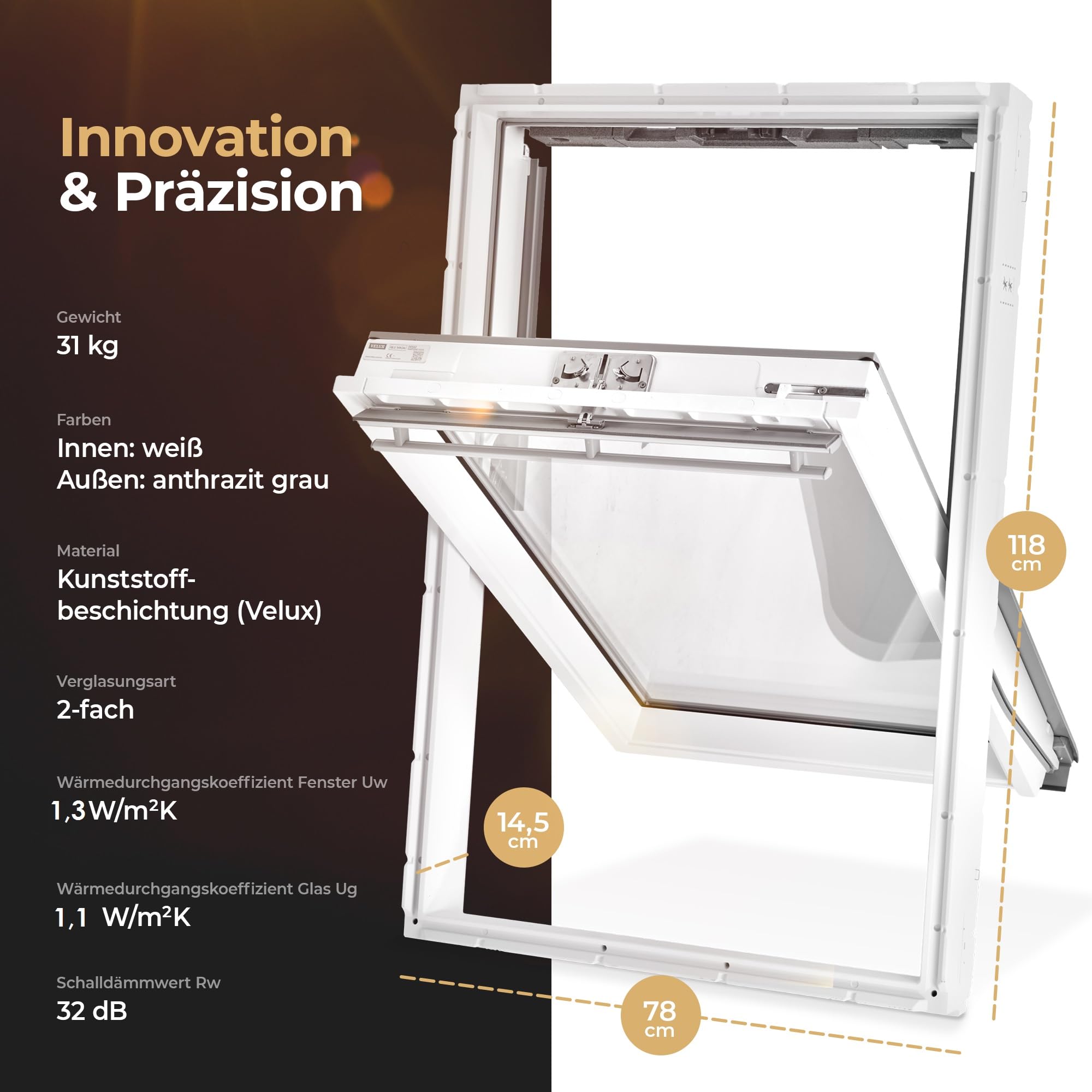 VELUX Austauschfenster: Austausch-Paket Kunststoff für alte Velux Dachfenster (Größe: 66 x 118 - für Velux "206" und "F06")