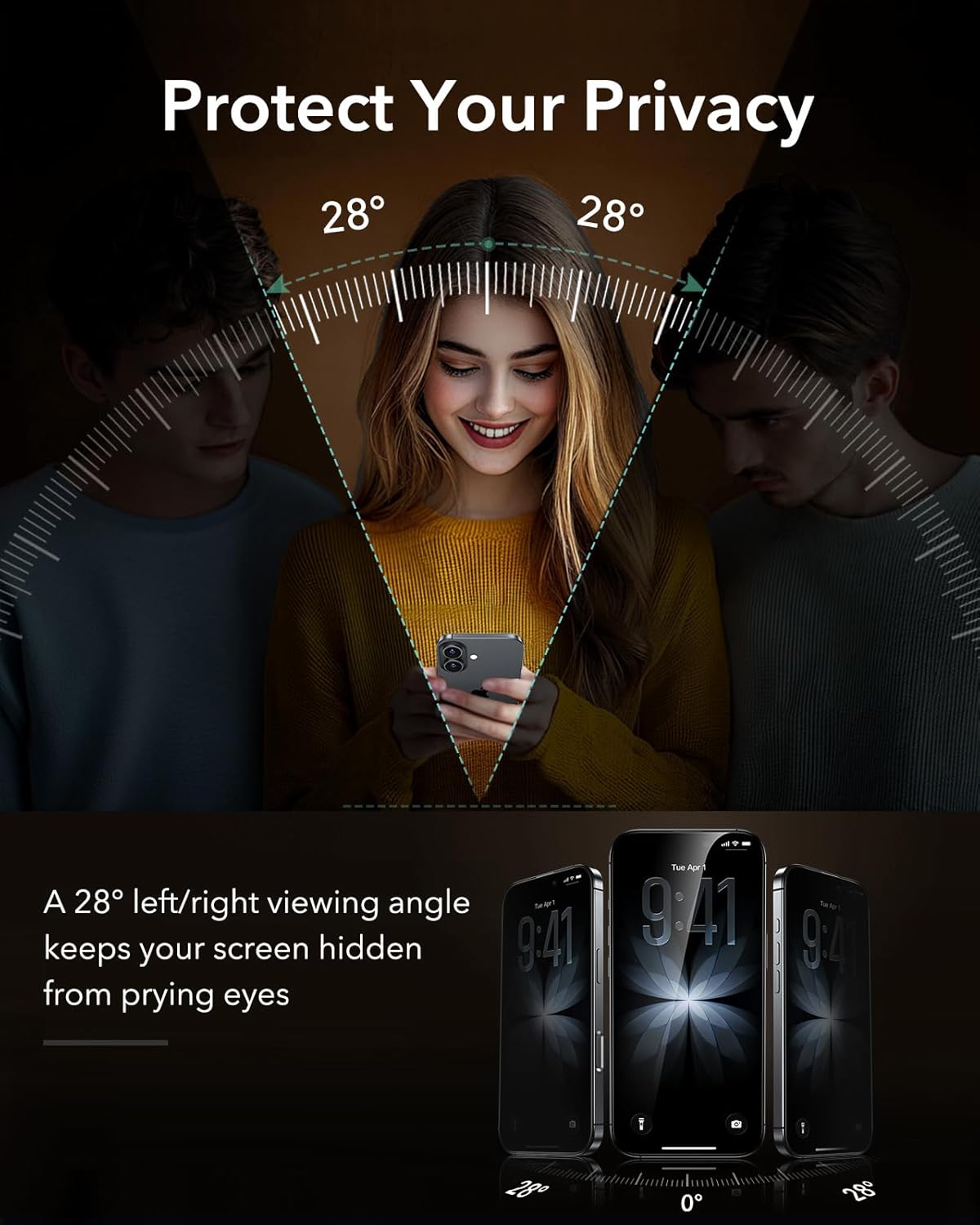 ESR Accessory Glass by Corning™ 3 Pack 9H+ Glass for iPhone 17/16 Pro Privacy Screen Protector, with AR Anti-Reflective Technology, Military Grade Shatterproof & Durable with UltraFit Tray