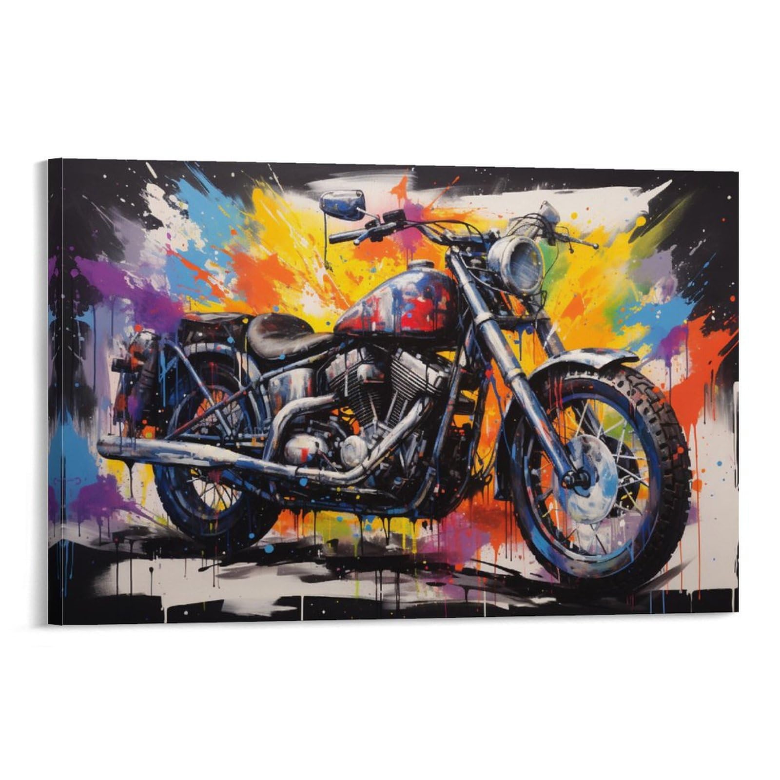 FOCCAR Graffiti Motorbike Canvas Wall Art Retro Colorful Cool Motorcycle Posters Wall Decor Painting Art for Home Room Artwork