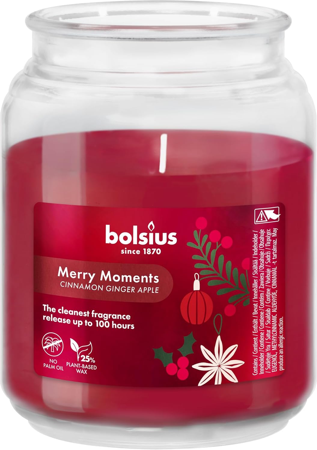 Bolsius Merry Moments - Burn Time of 100 Hours - 13.5 x 10 cm - Natural Extracts - Contains Vegan Wax - Palm Oil Free