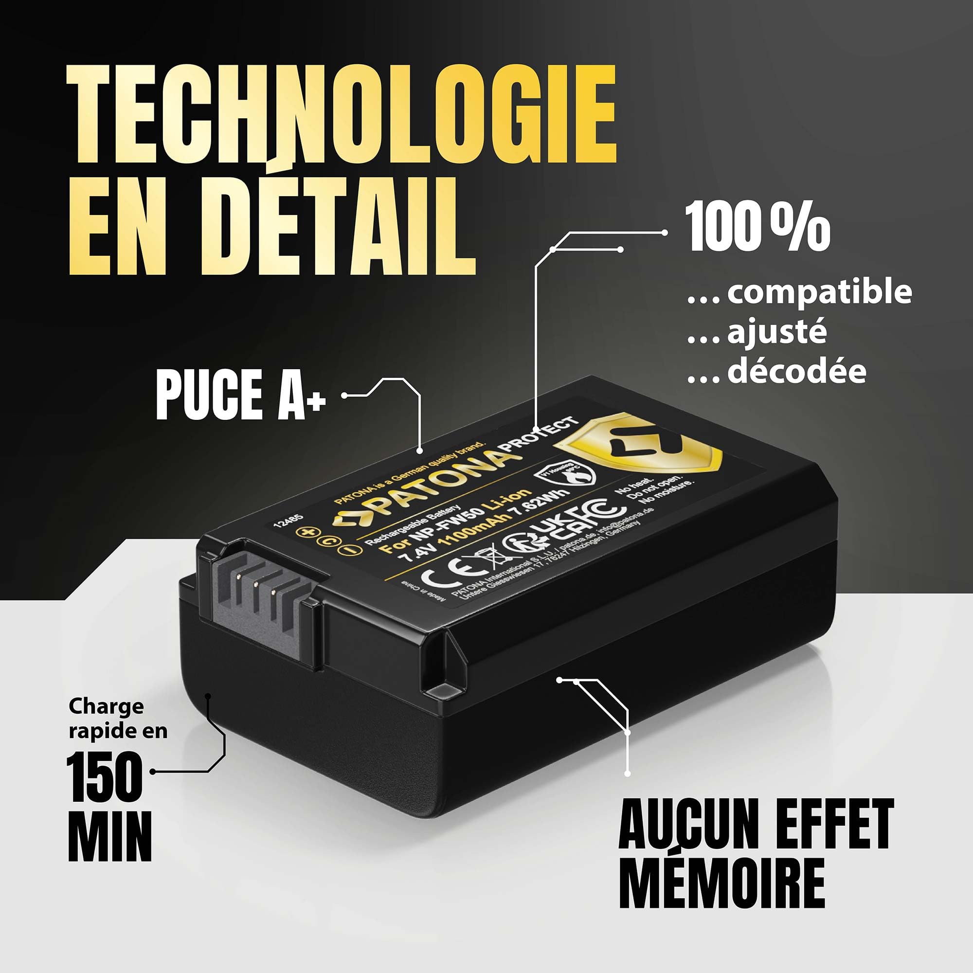 PATONA 2X Protect Batterie pour Sony NP-FW50 FW50 1100mAh