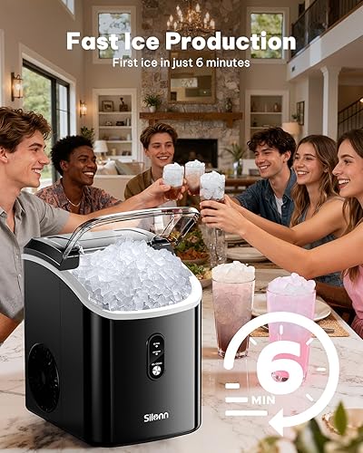 Miniatura 5 de Silonn Nugget Ice Makers - Máquina de hielo de pellets masticables con función de autolimpieza, máquina de hielo portátil con cuchara de hielo para