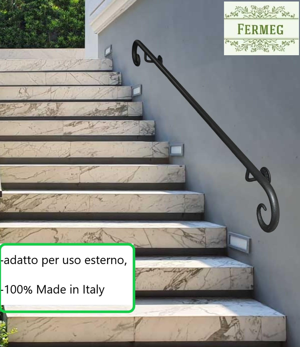 Corrimano in Ferro Mod. Positano da 50 cm a 400 cm- diametro 25 mm, adatto per scale interne e esterne, adatto per l'arredamento di qualsiasi stile. (Nero Antracite, 50 cm)