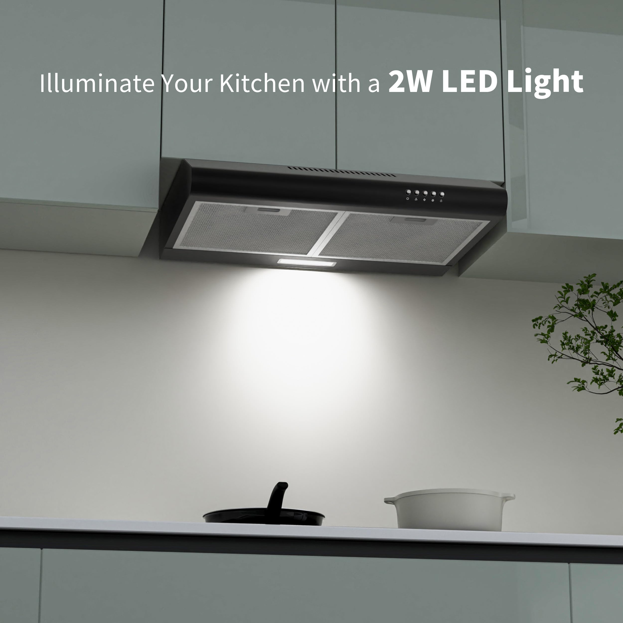 FIREGAS 60cm Black Cooker Hood, 250m³/h Kitchen Extractor with Push Button Control, 3 Speeds, Quiet Brushless Motor, A+ Energy Rating, LED Light, Ducted or Recirculation — view 5