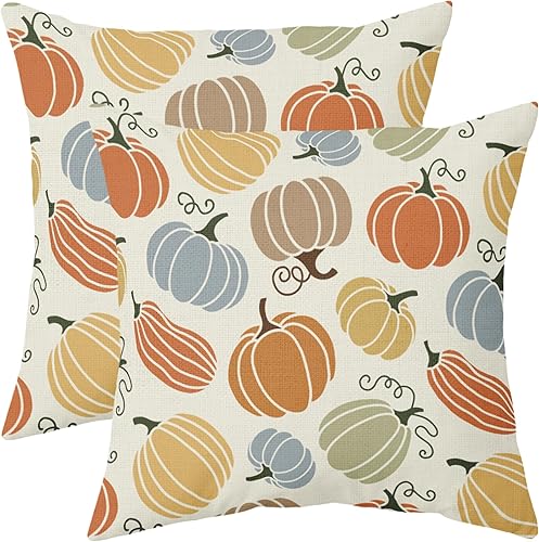 Miniatura 62 de Juego de 2 fundas de almohada de otoño de 18 x 18 pulgadas, diseño de calabaza, girasol, girasol, Acción de Gracias, decoración para exteriores