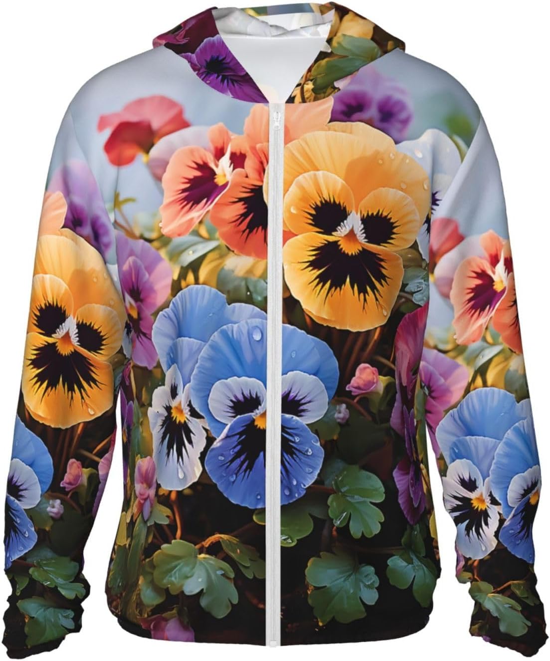 Pansy Flowers Sun Protection Hoodie Jacket Full Zip UPF 50+ Long Sleeve Sun Shirt with Pocket Outdoor X-Large