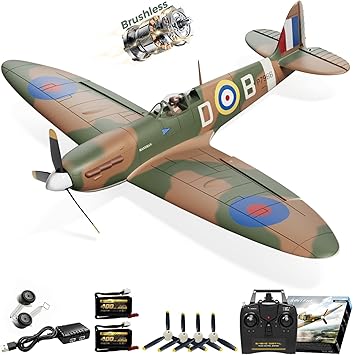 CKYSCHN Brushless RC Plane Spitfire 500mm - 4CH VOLANTEXR RC Airplane with 6-Axis Gyro, 2.4G RTF Remote Control Airplane for Adults, 3 Level Modes & Aerobatics