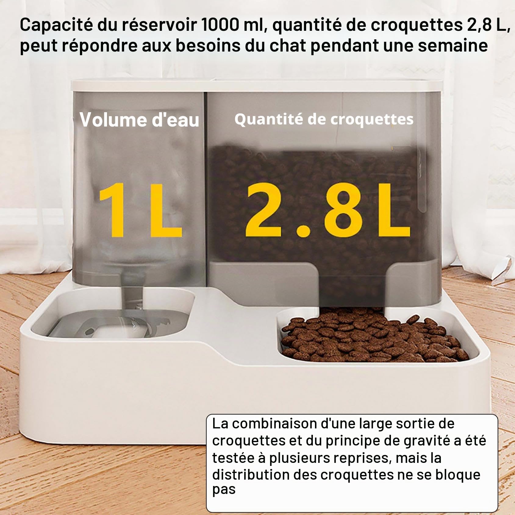 Distributeur de nourriture pour chat, distributeur automatique de nourriture et d'eau pour chats, distributeur de nourriture pour chats de grande capacité, distributeur automatique de nourriture pour