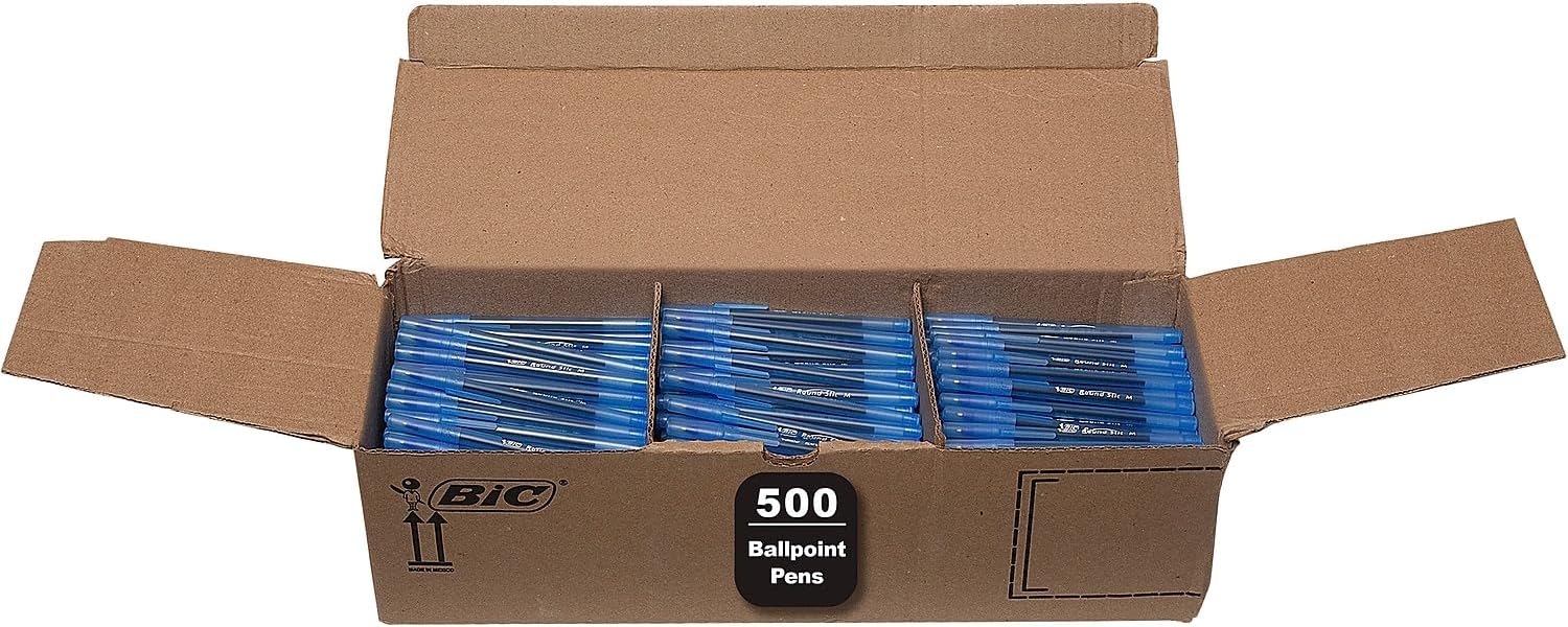 BIC Round Stic Xtra Life Blue Ballpoint Pens, Medium Point (1.0mm), 500-Count Pack of Bulk Pens, Flexible Round Barrel for Writing Comfort, No. 1 Selling Ballpoint Pens