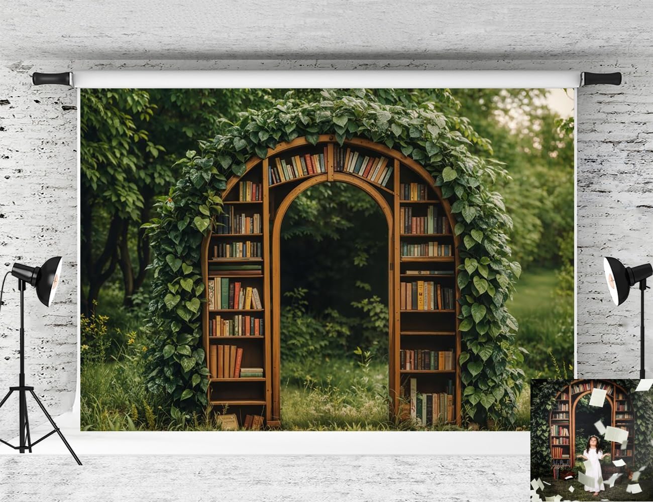 Kate Spring Arch Backdrop Green Garden Background Library Book Photo Background Studio Props,7x5ft