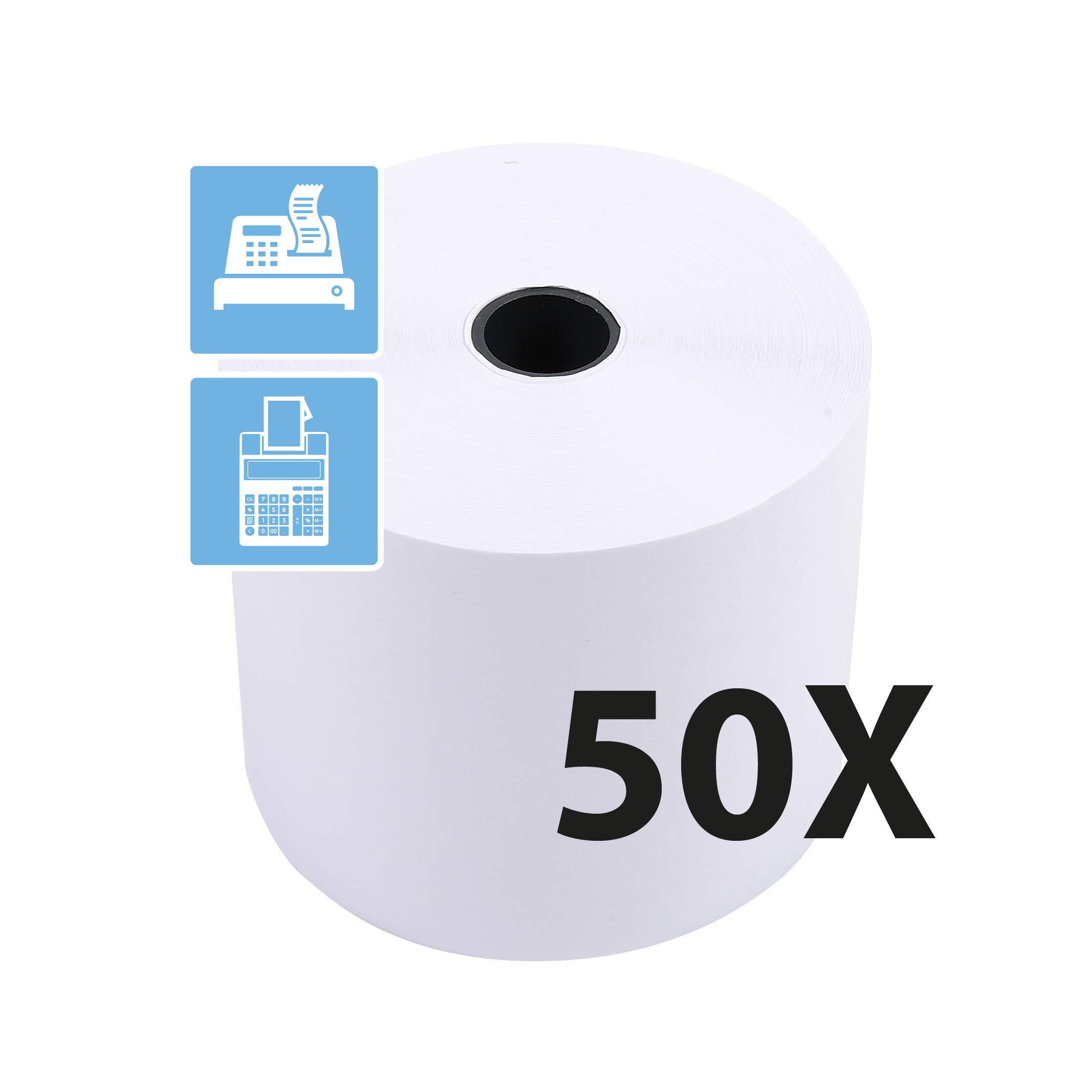 Bobines pour machines a calculer et caisses - 1 pli extra-blanc 60g/m - 57mm x 70mm x 12mm (44m)