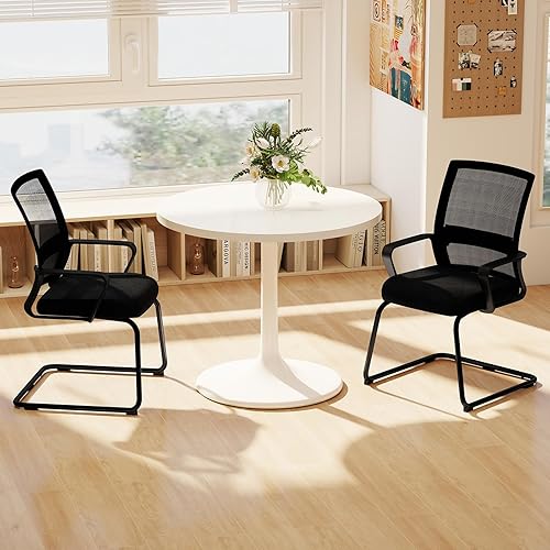 Miniatura 2 de Tangkula Juego de 2 sillas de oficina para invitados, sillas de recepción, sillas de sala de conferencias con soporte lumbar ajustable y base de