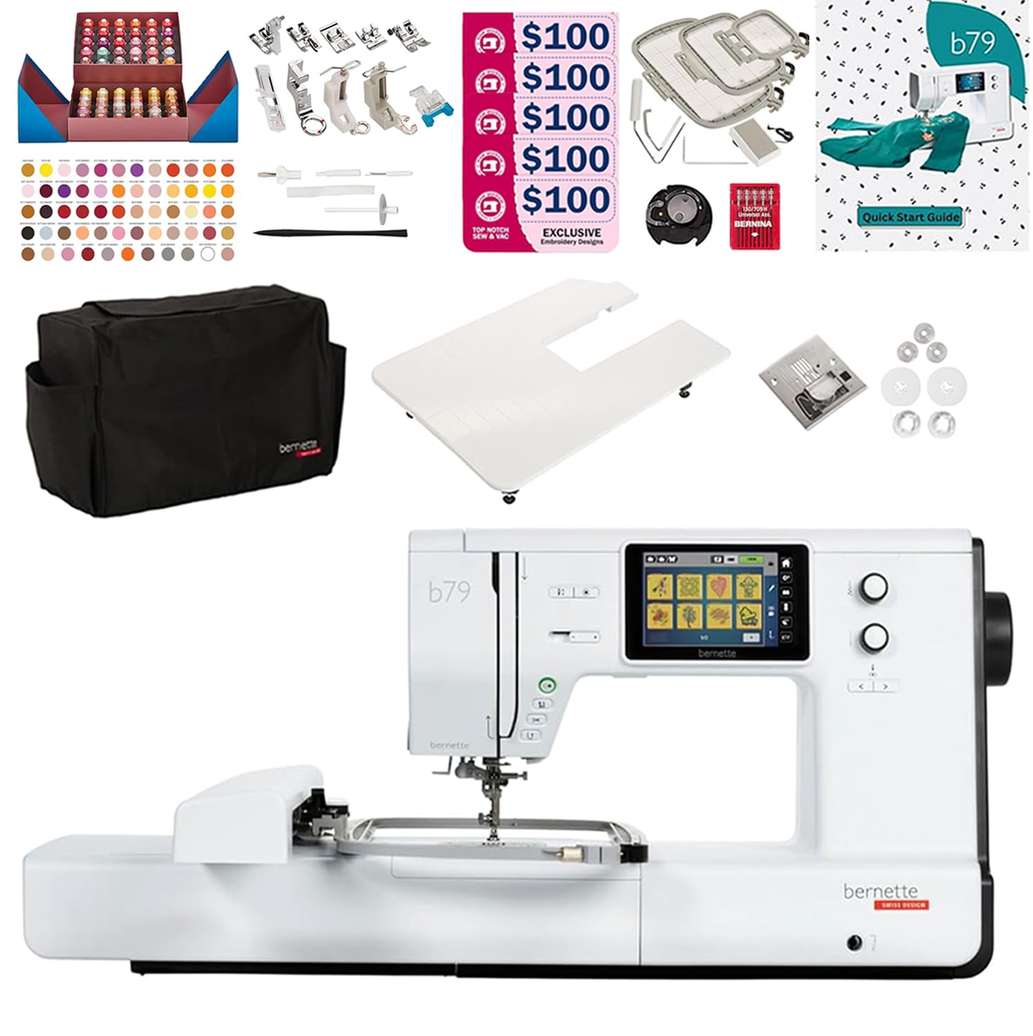 B79 Sewing and Embroidery Machine Combo | Computerized Touchscreen Machine with 3 Hoops, Sunset Thread Kit, $500+ Embroidery Design Tools, Presser Feet, Extension Table & More