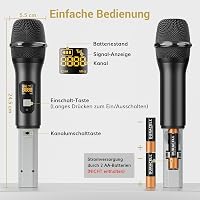 TONOR TW820 Vezeték Nélküli Duál Mikrofon Szett - UHF Professzionális Dinamikus Rendszer Karaoke, Buli, Esküvő, Rendezvény - 60m Hatótáv, Fe 7