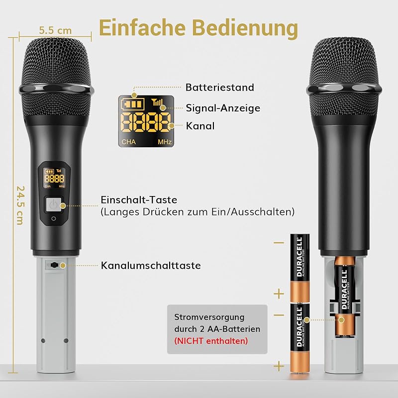 TONOR TW820 Vezeték Nélküli Duál Mikrofon Szett - UHF Professzionális Dinamikus Rendszer Karaoke, Buli, Esküvő, Rendezvény - 60m Hatótáv, Fe