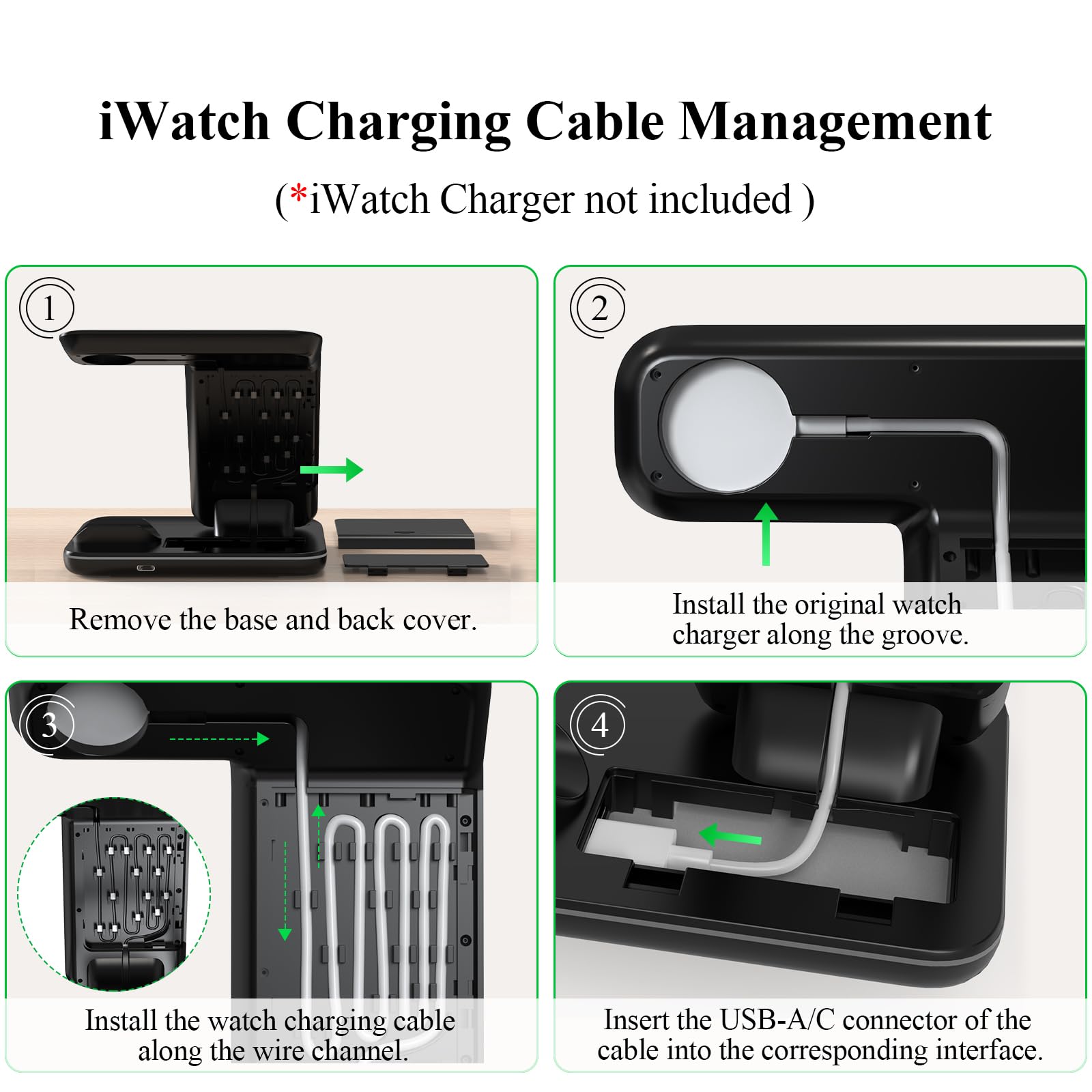 Minthouz Caricabatterie wireless per telefono, stazione di ricarica rapida da 18 W per iWatch (il caricabatterie dell'orologio non è incluso), AirPods, supporto per caricabatterie wireless compatibile