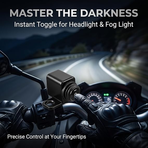 Motorcycle Light Toggle Switch 12V ON-Off-ON Design, Waterproof Handlebar Control for Fog Driving Auxiliary Lamps, Easy Mount Riding Accessory for Most Motorcycles ATV UTV (3 Hole Black)