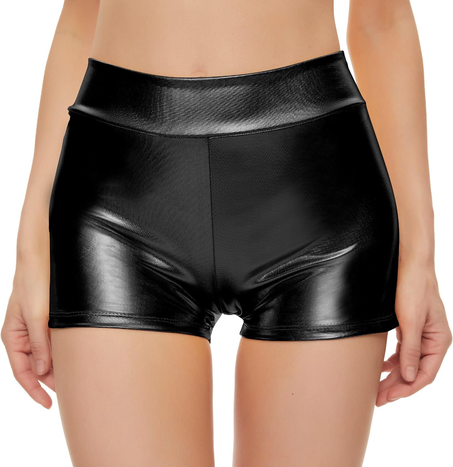 Womens Metallic Booty Shorts High Waisted Shiny Rave Bottoms for Dance Festival Costumes