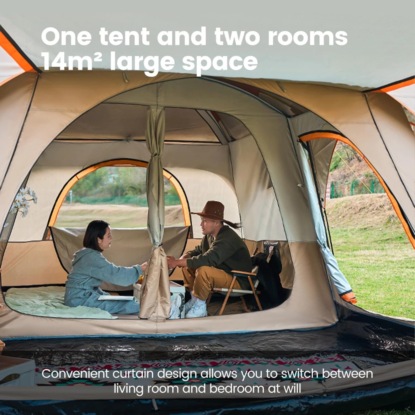 Tienda de campaña Inflable, Tienda de campaña de instalación instantánea for 6/12 Personas con Porche, toldo, 2 Compartimentos for Exteriores y Camping