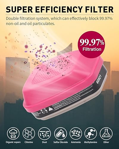 Miniatura 2 de 60921 Cartuchos respiradores, filtros de partículas que ayudan a proteger contra vapores orgánicos, amoníaco, gases ácidos, compatibles con piezas