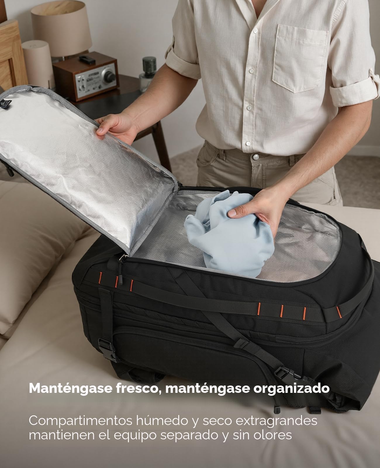 Tolaccea Mochila de Viaje Expandible 40L-55L, Mochila Viaje Cabina Avion TSA, Mochila Grande para Portátil 17,3", Travel Backpack Impermeable para Hombre Mujer, Senderismo y Acampada