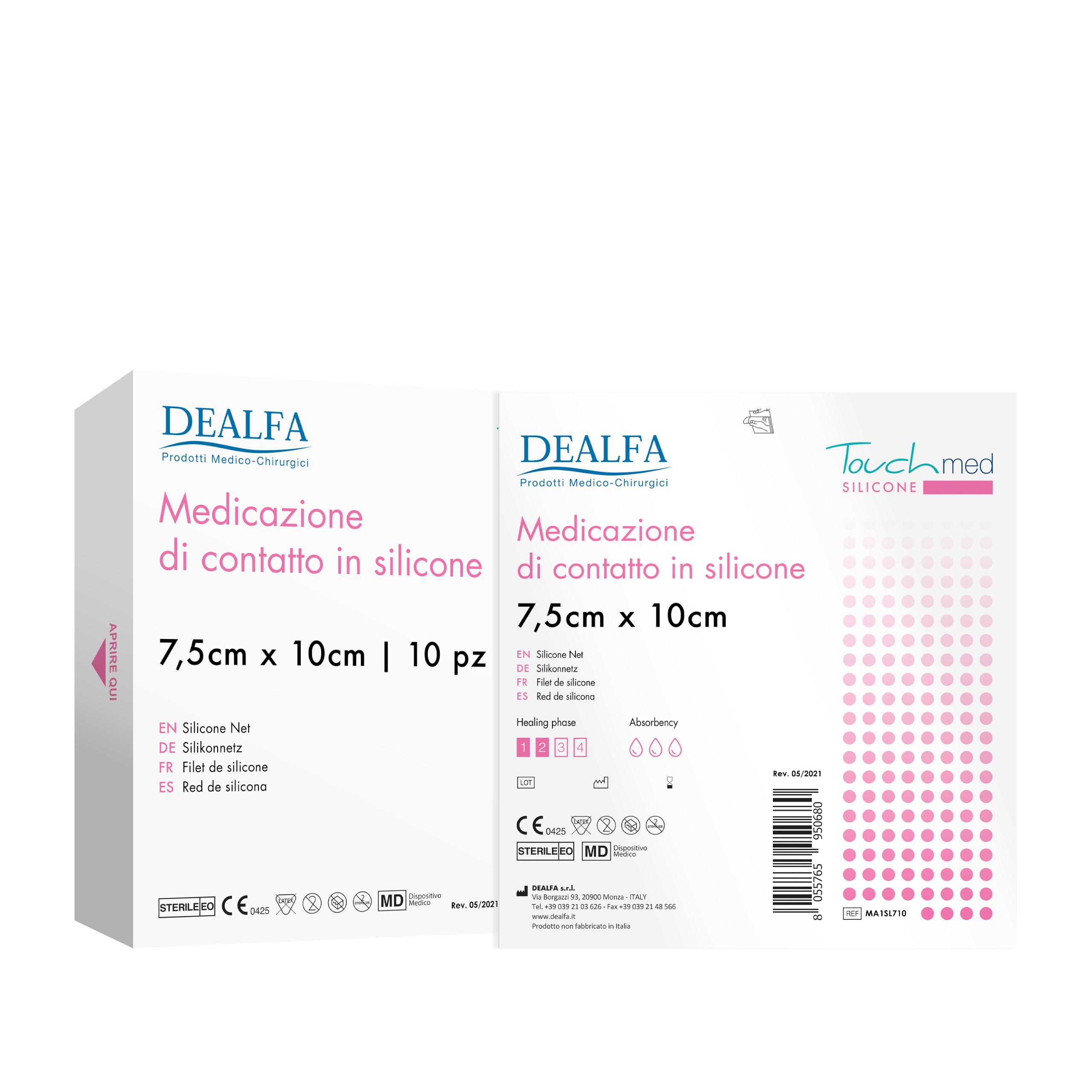 Medicazione di Contatto in Silicone - 7,5x10 cm - Medicazione Sterile, Sottile, Morbida, Porosa, Traspirante - Monouso - Confezione da 10 Buste