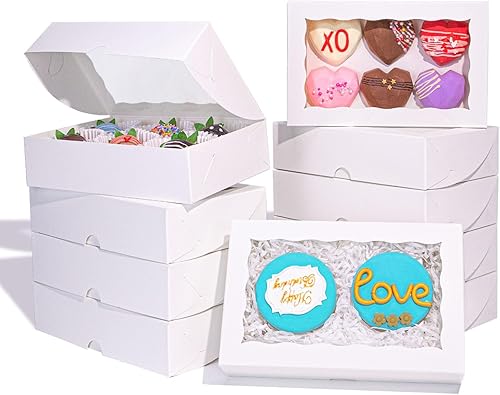 20 cajas de galletas de 8 x 5 x 2 pulgadas, cajas de fresas cubiertas de chocolate con ventana, embalaje de panadería para esickle, trufa de