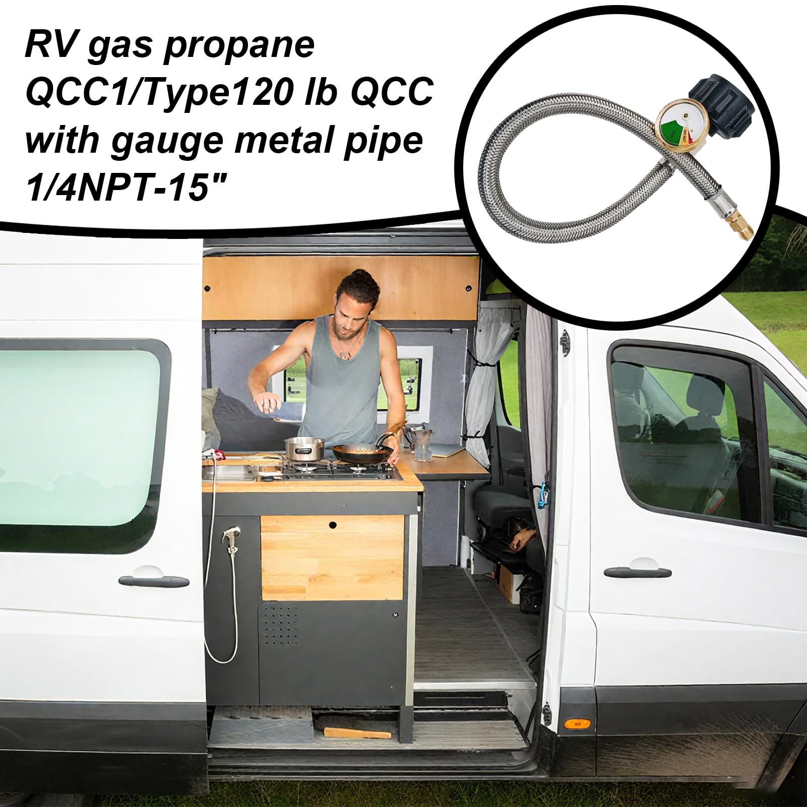 Tuyau à Gaz pour Caravane | Tuyau À Gaz De Remplacement Pour Camping-Car Avec Manomètre | Accessoires Étanches Affichage 38 cm pour Week-End Voyage Camping