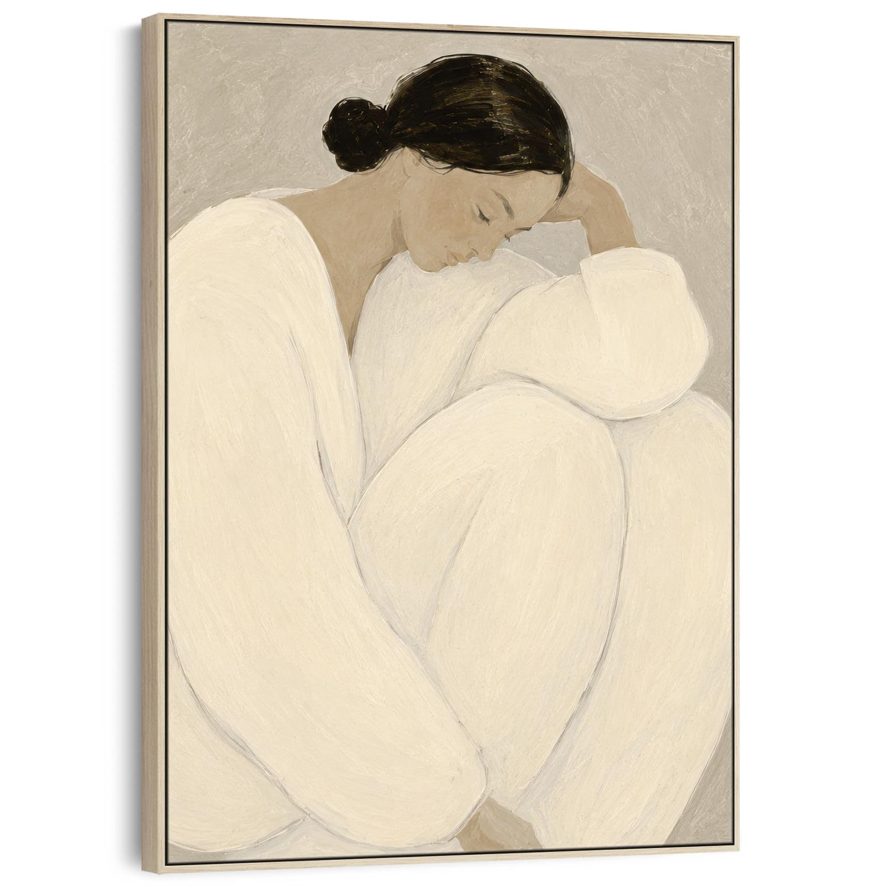 Wallfillers Neutral Beige Framed Bedroom Artwork - Serene Woman 2 - (82Cm X 123Cm)
